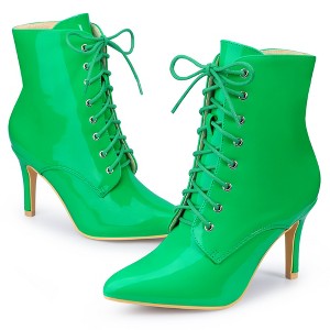 Allegra K Women's Zip-Up Pointed Toe Lace Up Stiletto Heel Ankle Boots - 1 of 4