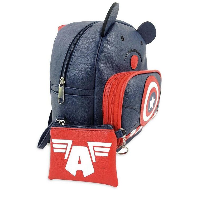 Fast Forward Marvel Captain America Bear 10 Inch Pleather Backpack w/ Coin Purse, 1 of 4