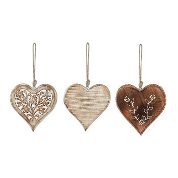 DEMDACO White-Washed Wood Heart Ornaments - 3 Assorted 5 x 5 - White