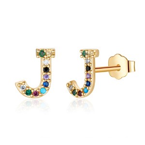 Turandoss 18K Gold Initial Stud Earrings for Women Girls - S925 Sterling Silver Post Diamond Flat Back Earring Hypoallergenic, Christmas Gifts for Her - 1 of 4