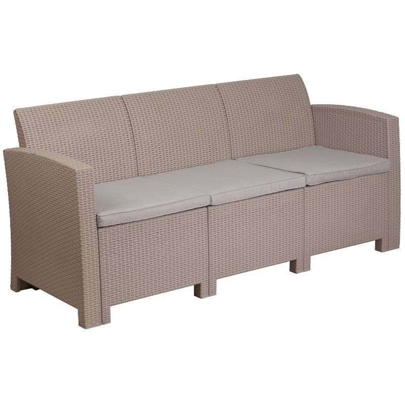 Merrick Lane Outdoor Furniture Resin Sofa Faux Rattan Wicker Pattern Patio 3-Seat Sofa With All-Weather Cushions, 1 of 17