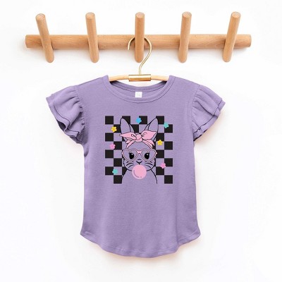 The Juniper Shop Checkered Groovy Bunny Toddler Flutter Sleeve Tee