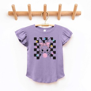 The Juniper Shop Checkered Groovy Bunny Toddler Flutter Sleeve Tee - 1 of 2