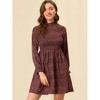 Allegra K Women's Ruffle Neck Long Sleeve A-Line Smocked Floral Dresses - 2 of 4