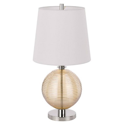 28" Metal/Glass Contemporary Table Lamp Brushed Steel/Amber - Cal Lighting
