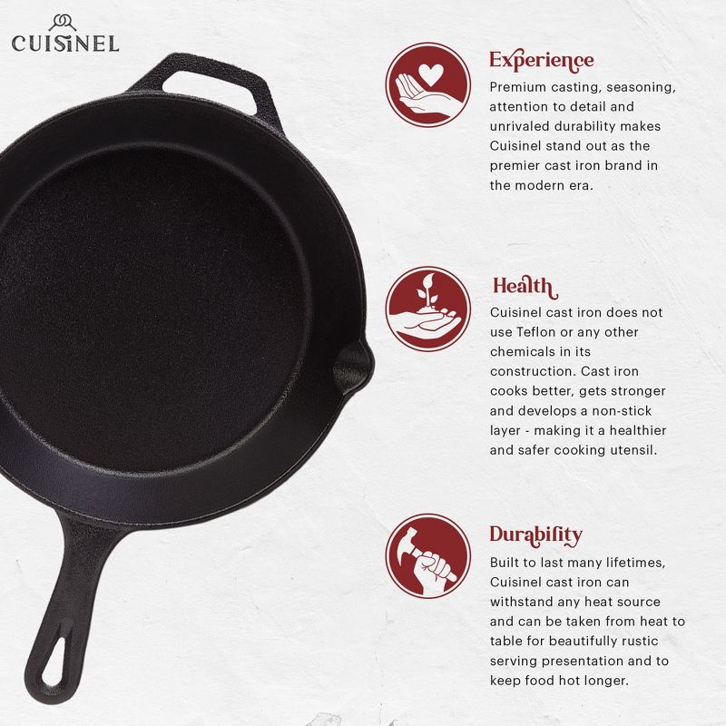 Cuisinel Cast Iron Skillet Set - 6"+8"+10+12"-Inch + Glass Lids + Silicone Handle Holder Cover Grips, 2 of 4