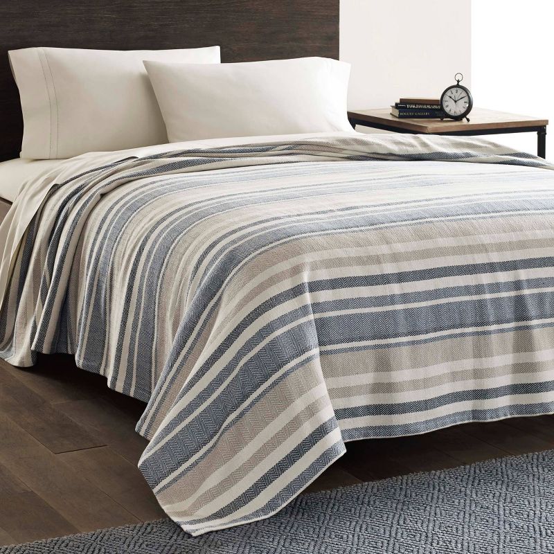 Herringbone Stripe Bed Blanket Blue - Eddie Bauer, 3 of 10
