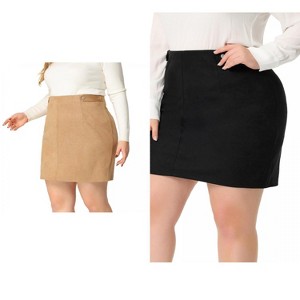 Agnes Orinda Women's Plus Size Formal Faux Suede Printed Side Buttons Bodycon Mini Skirt - 1 of 4