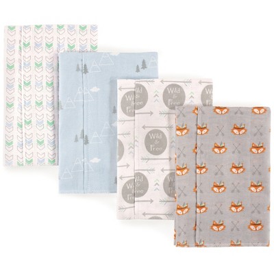 Luvable Friends Baby Boy Cotton Flannel Burp Cloths 4pk, Wild Free, One Size