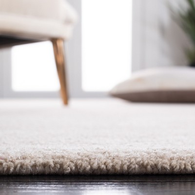 Hand-Loomed Beige Wool & Viscose 4' Square Accent Rug