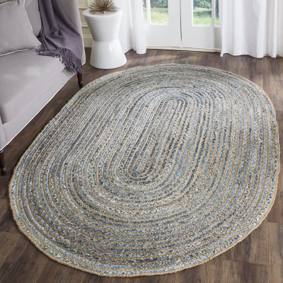 Cape Cod Blue and Natural Oval Jute Area Rug 3' x 5'