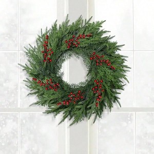 26 Inch Real Pine Wreath for Front Door Indoor Outdoor Christmas Decor Large Artificial Cedar Green Wreath Winter Holiday - 1 of 4