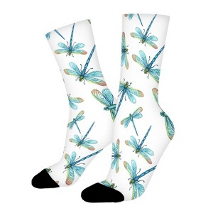 Turquoise Dragonflies Women Printed Crew Socks Funny Funky Socks Soft Polyester Novelty Gifts for Artists Men - 1 of 1