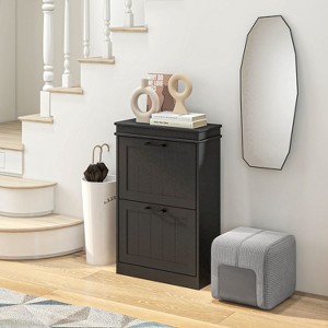 TIRAMISUBEST Black Narrow Shoe Cabinet for Entryway - Freestanding Storage Organizer with 2 Flip Drawers & Adjustable Shelves - 1 of 4