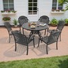 7-Piece Cast Aluminum Outdoor Dining Set: Round Table, Stackable Chairs & Red Cushions - All-Weather Patio Furniture for Your Backyard - 2 of 4