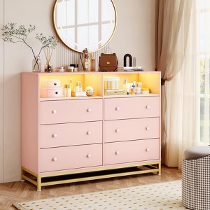 Whizmax 6 Drawer Double Dresser TV Stand, Bedroom Dresser with Power Outlet & LED Light, Wood Dresser for Room, Hallway - 1 of 4