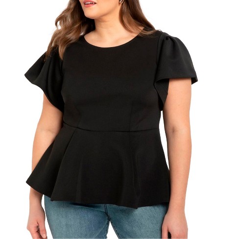 Eloquii Women s Plus Size Flare Sleeve Peplum Top 20 Black Target