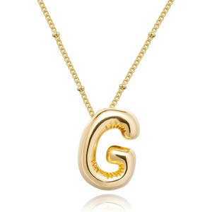 Bubble Gold Letter Necklace, 14k Gold Plated Balloon Initial Pendant, Dainty Chunky Custom Name Necklace for Women - 1 of 4