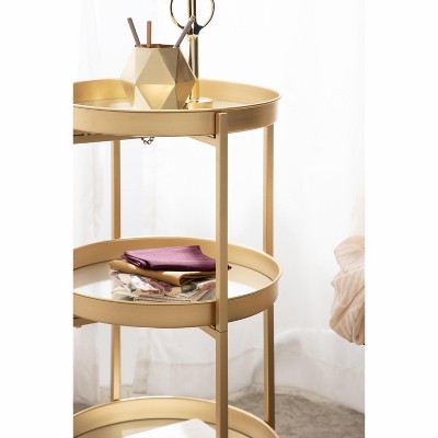 Celia Gold Round Metal 3-Tier Bar Cart with Storage