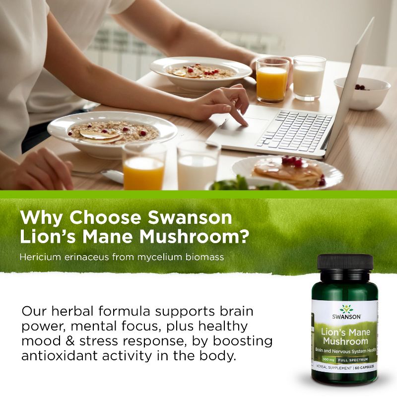 Swanson Herbal Supplement Lion's Mane Mushroom 500 mg - 60 Capsule, 5 of 7