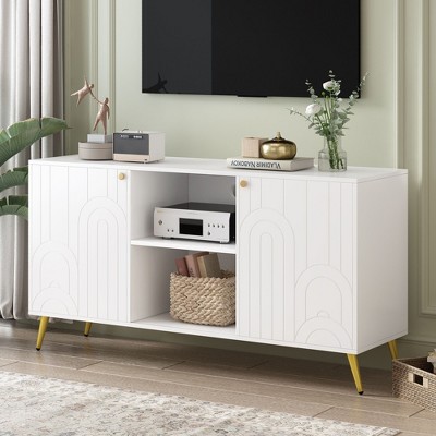 NicBex TV Stand for 55 Inch TV with Round Knobs,TV Entertanment Center with 2 Cabinets and Adjustable Shelves,TV Console Table for Living Room