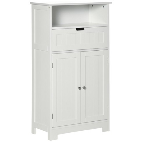 kleankin Bathroom Cabinet Organizer, Freestanding Small Storage Cabinet  with Drawer and Adjustable Shelf for Living Room, Bedroom or Entryway, White