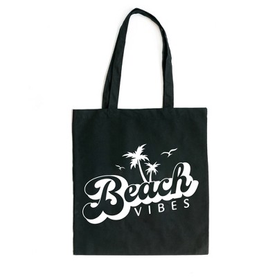 City Creek Prints Beach Vibes Palm Trees Canvas Tote Bag - 15x16 - Black