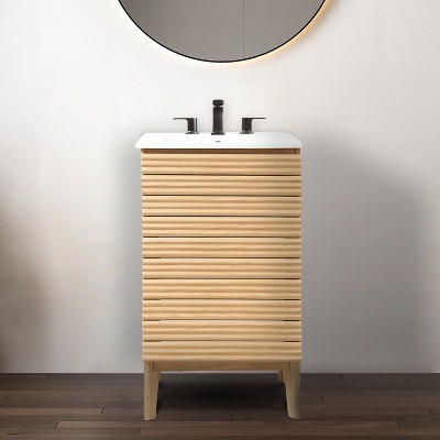 Calandre 20'' Oak Modern Farmhouse Slat Bath Vanity Cabinet