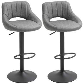 HOMCOM Modern Bar Stools Set of 2 Swivel Bar Height Barstools Chairs with Adjustable Height, Round Heavy Metal Base, and Footrest