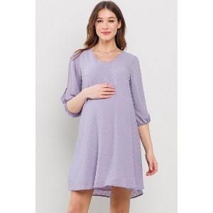 Hello Miz Women's Swiss Dot V Neck Split Sleeve Maternity Dress - 1 of 4