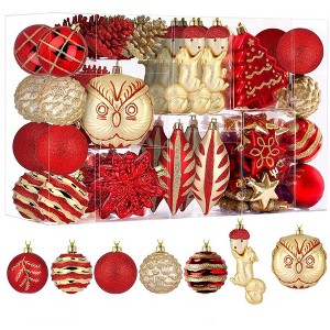 Aoibox 96pcs Christmas Tree Ornaments Set Shatterproof Plastic Hanging Balls Forest Theme Animal Design Red Gold Holiday Decor - 1 of 4