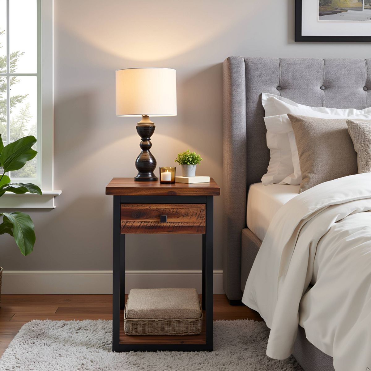 Claremont Rustic Wood End Table with Drawer and Low Shelf Dark Brown - Alaterre Furniture - thumbnail 5