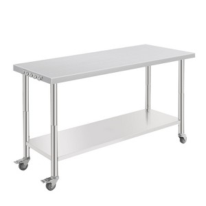 60X24x35 Inch Stainless Steel Work Table with Double Shelf, Heavy Duty Prep Station for Kitchen Restaurant or Garage Storage - 1 of 4