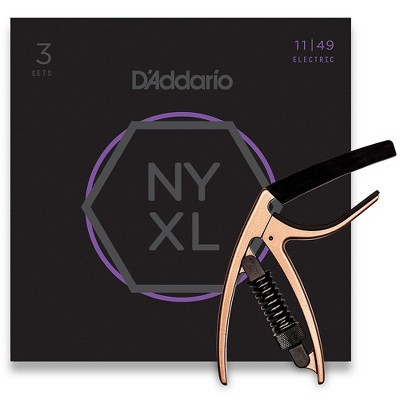 D'Addario NYXL1149 Medium 3-Pack Electric Guitar Strings and NS Reflex Capo Antique Bronze