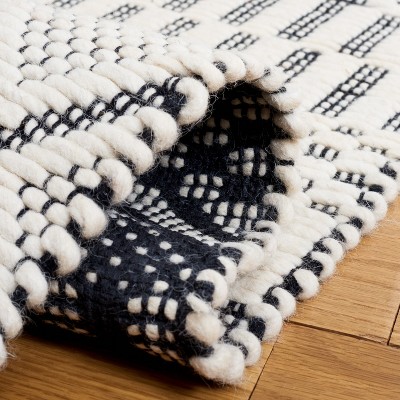 Ivory and Black Geometric Wool 3' x 5' Area Rug