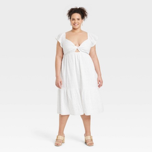 Women's Flutter Short Sleeve Midi A-Line Dress - Universal Thread™ White 3X