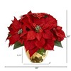 Nearly Natural 11-in Poinsettia Artificial Arrangement in Golden Vase - 2 of 2