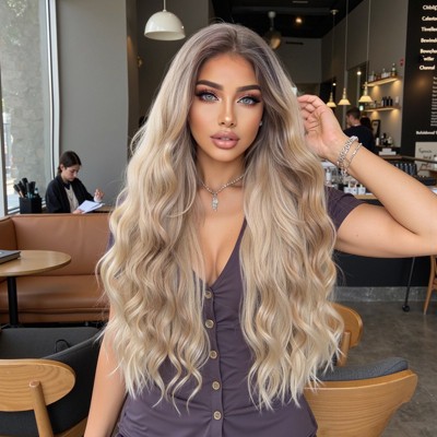 Jessie's Wig 26 Inch Ombre Blonde Color With Highlight Long Wavy Wig Synthetic Hair 13x3.5 Lace 1 Pc/Pack
