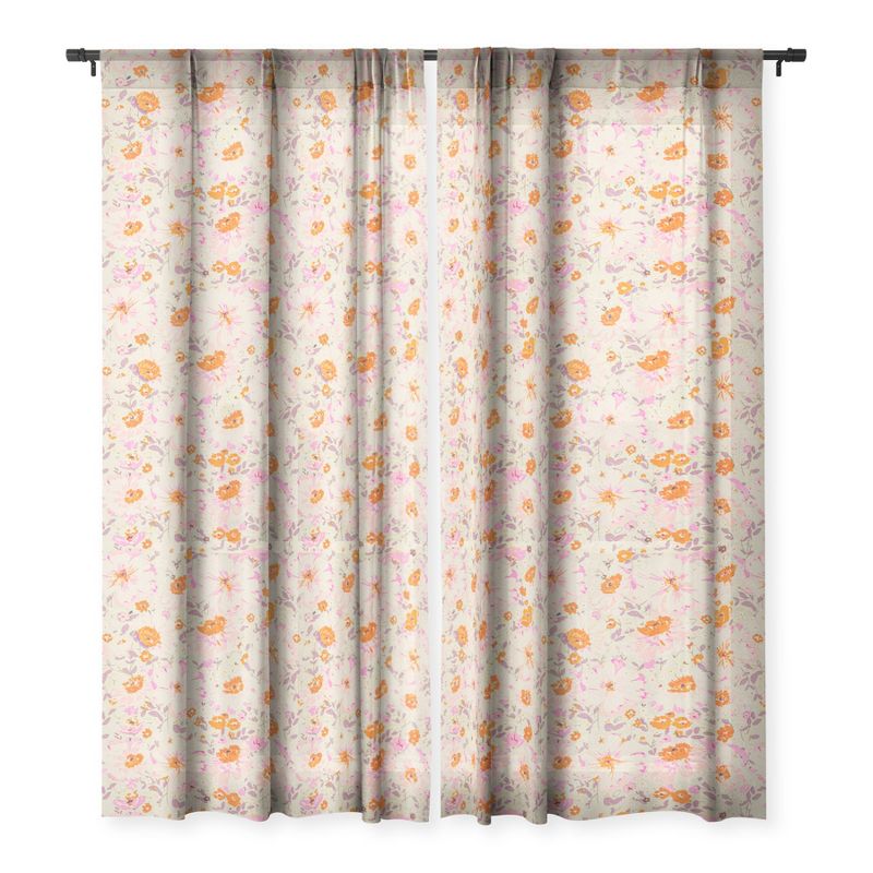 Alison Janssen Faded Floral Pink Citrus Single Panel Sheer Window Curtain - Society6, 3 of 7