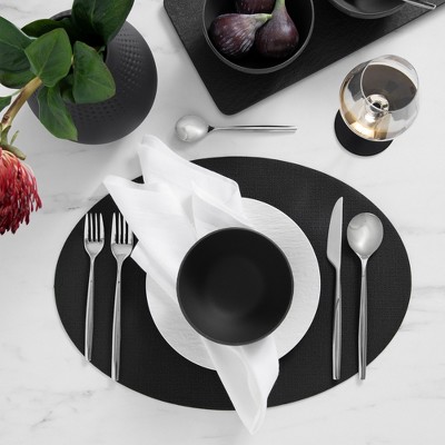 Black Faux Leather Oval Reversible Placemats, Set of 4