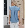INSPIRE CHIC Women's Denim Cute Ruffled Cap Sleeve Collared V Neck Summer Casual Jean Blouses - 3 of 4