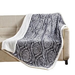 Plazatex Gracey with Plush Decorative All Season Plum Throw Blanket 50" x 60" Grey - 1 of 4