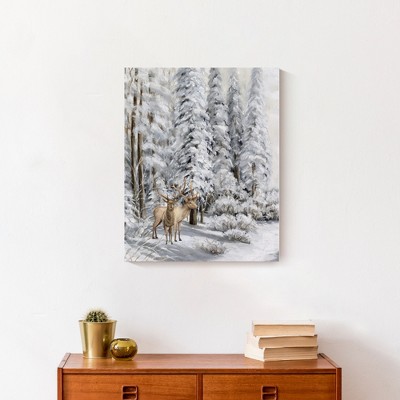 Snowy Forest Deer 16 x 20 Canvas Wall Art