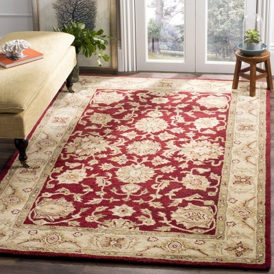 Elegant Heirloom Red & Gold Wool Tufted Area Rug - 54"x16"