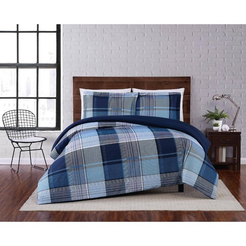 Trey Plaid Duvet Cover Set Navy - Truly Soft : Target