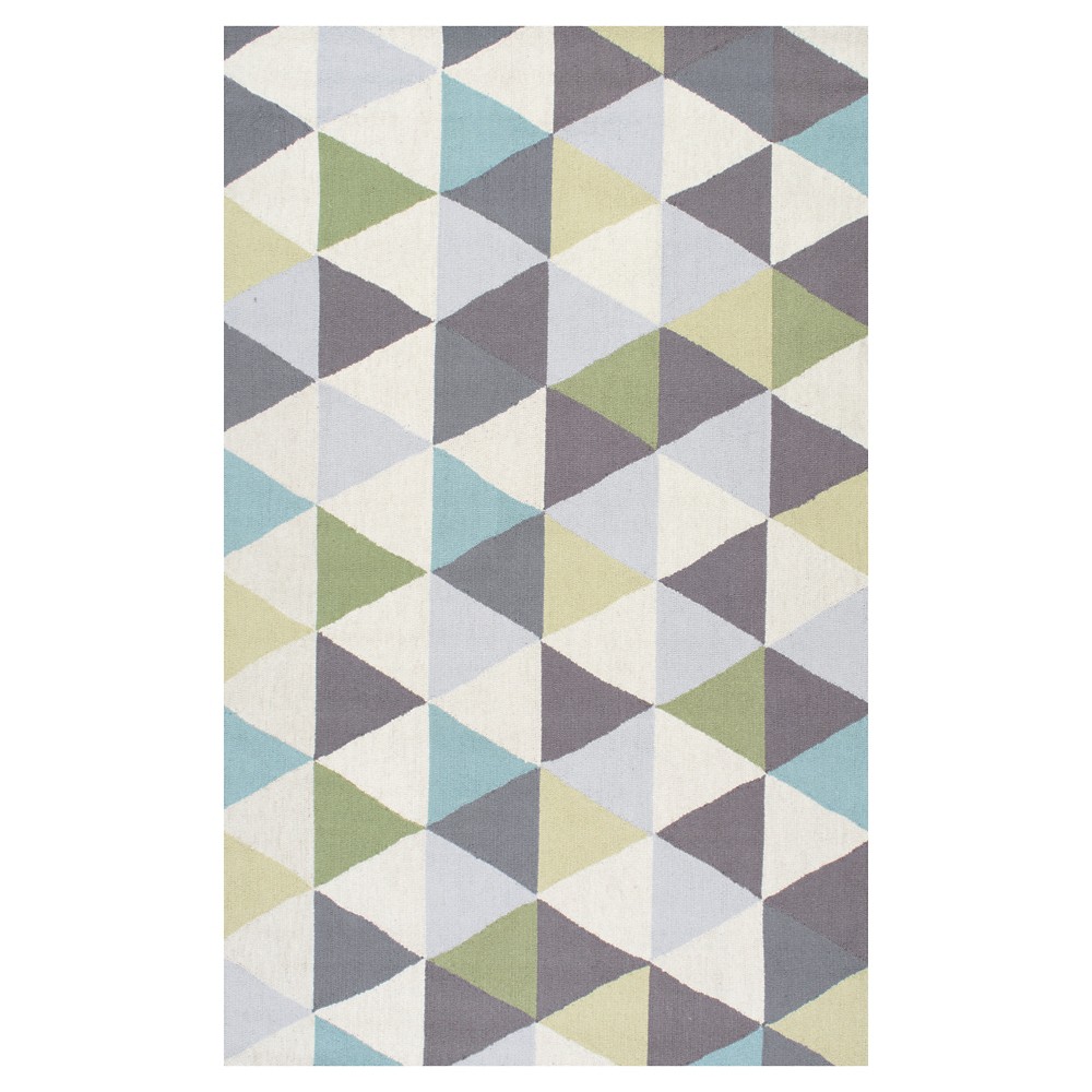 4'x6' Bianca Wool Hand Hooked Triangles Area Rug Green - nuLOOM