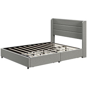 Aghana Digitals Light Gray Linen-Fabric Upholstered Full Bed Frame with 4 Rolling Storage Drawers, - 1 of 4