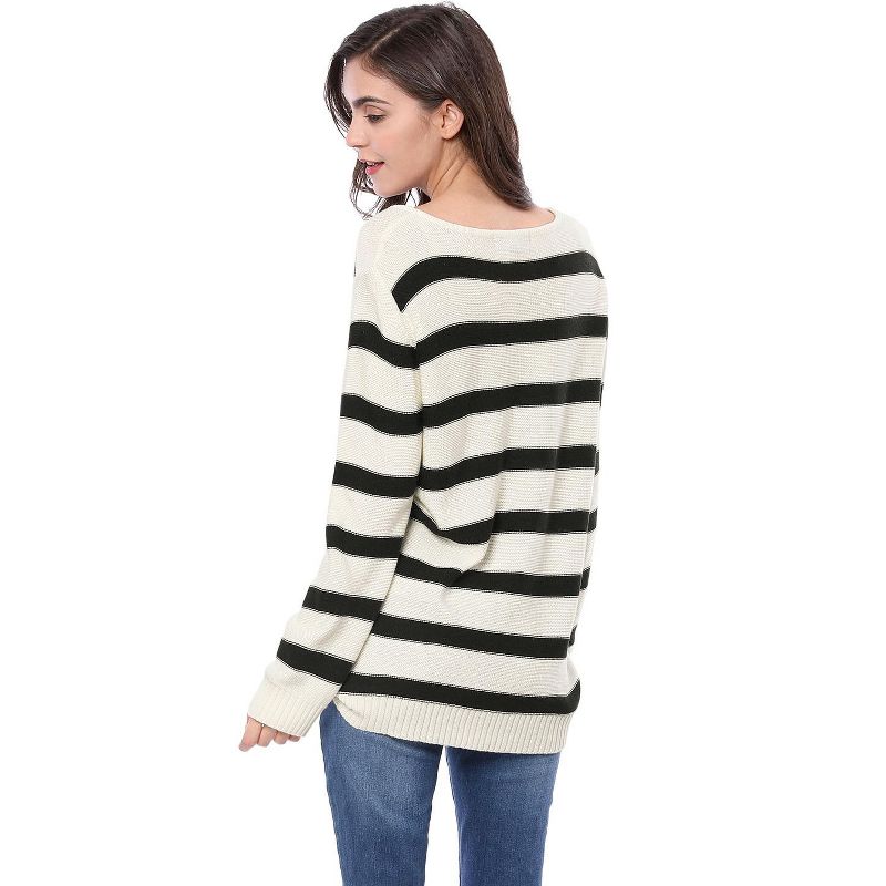 Allegra K Women's Long Sleeves Drop Shoulder Loose Striped Sweater, 6 of 8