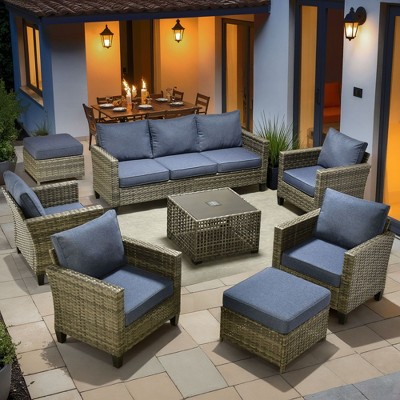XIZZI Outdoor Sectional Sofa Set, Modular Outdoor Gray Wicker Sofa Set with Optional Solar Table, Ottomans or Fire Pit in 6 Colors, All-Weather Design