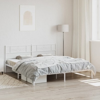 vidaXL Metal Bed Frame with Headboard White 72 in.x83.9 in. California King